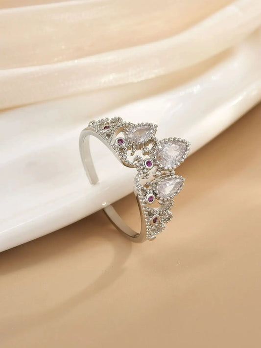 Rapunzel Ring for Woman Fashion Wedding Party Jewelry Accessories Gold Plated Adjustable Powder Crystal Princess Crown Ring Gift