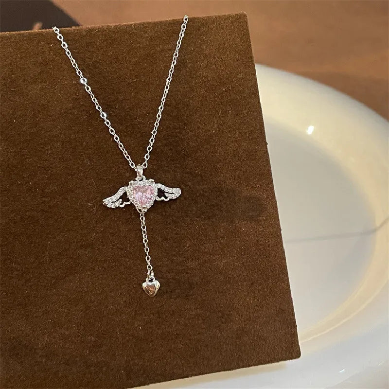 316L Stainless Steel Gold Color Cupid Angel'S Wings Pendant Necklace for Women Girls Clavicle Chain Party Jewelry Gift