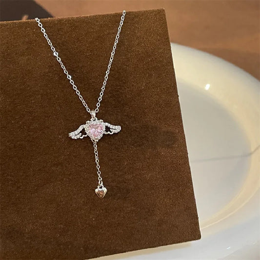 316L Stainless Steel Gold Color Cupid Angel'S Wings Pendant Necklace for Women Girls Clavicle Chain Party Jewelry Gift