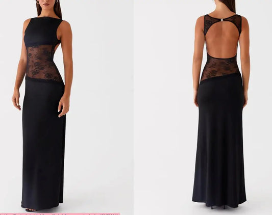 Elegant Lace Patchwork Dress - Perfect for Summer in Black, Blue, Purple, or Pink - S, M, L