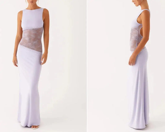 Elegant Lace Patchwork Dress - Perfect for Summer in Black, Blue, Purple, or Pink - S, M, L