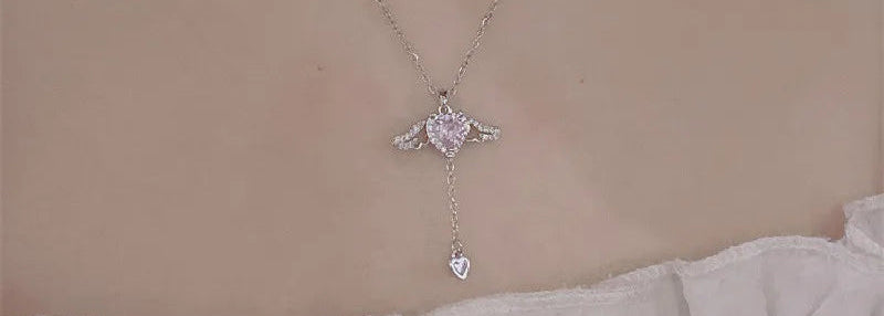 316L Stainless Steel Gold Color Cupid Angel'S Wings Pendant Necklace for Women Girls Clavicle Chain Party Jewelry Gift