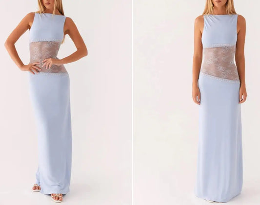 Elegant Lace Patchwork Dress - Perfect for Summer in Black, Blue, Purple, or Pink - S, M, L