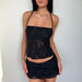 Y2K Vintage Lace See Through Two Piece Outfit Sexy Backless Bandage Halter Crop Tops and Mini Skirt Ladies Summer Clubwear