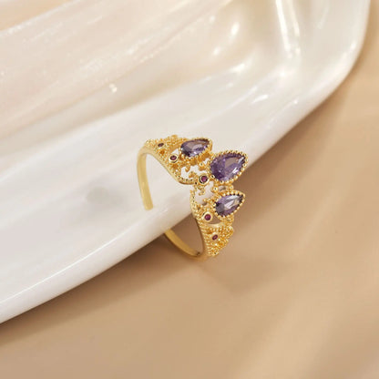 Rapunzel Ring for Woman Fashion Wedding Party Jewelry Accessories Gold Plated Adjustable Powder Crystal Princess Crown Ring Gift