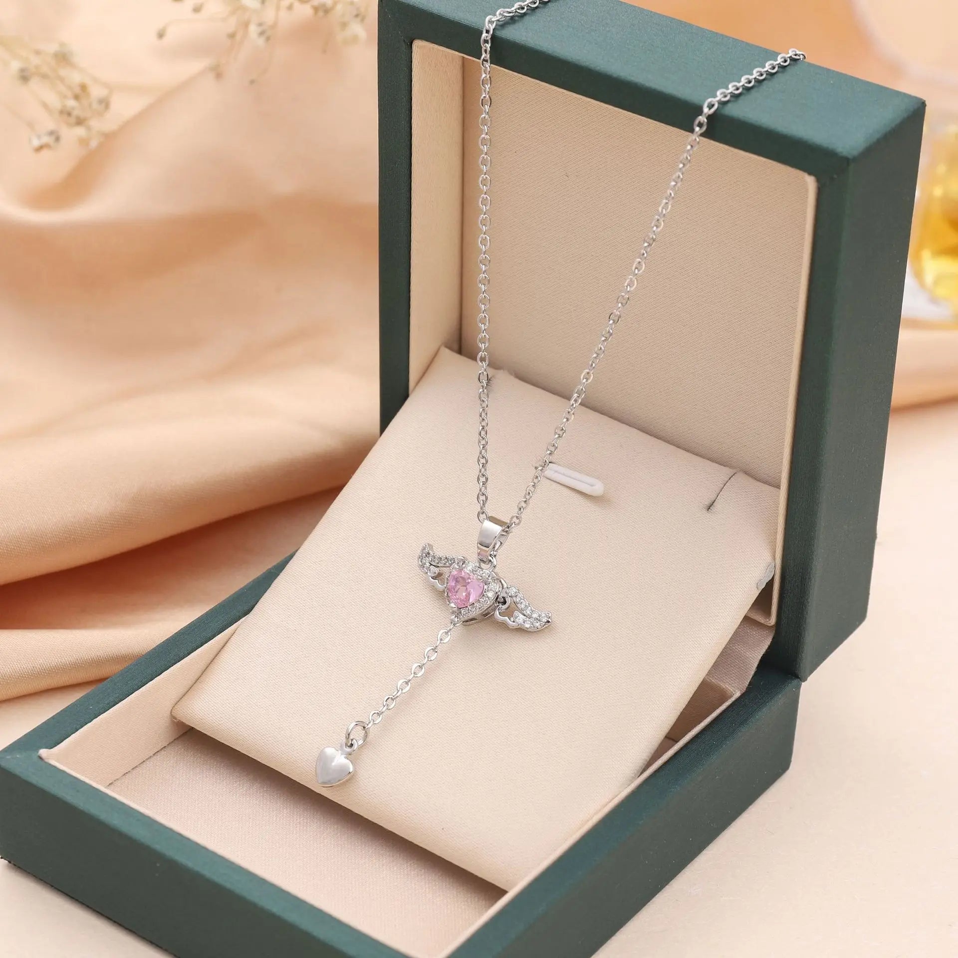 316L Stainless Steel Gold Color Cupid Angel'S Wings Pendant Necklace for Women Girls Clavicle Chain Party Jewelry Gift